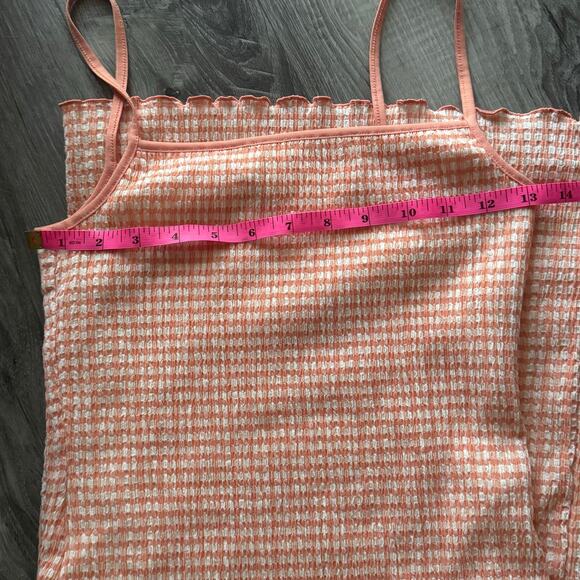 Wilfred Japanese Seersucker Check Slip Dress XS Orange White Midi - Picture 8 of 10